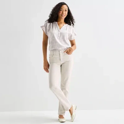 Liz Claiborne Womens Tall Straight High Rise Pull-on Pant In White