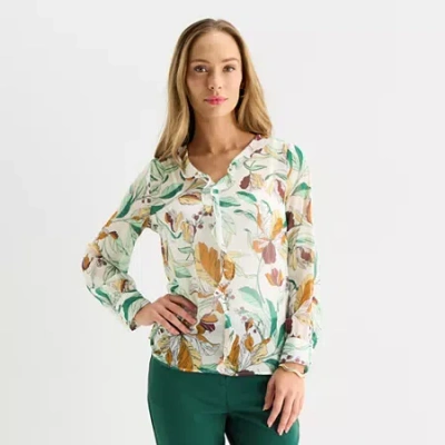 Liz Claiborne Womens Tall V Neck Long Sleeve Blouse In Sand