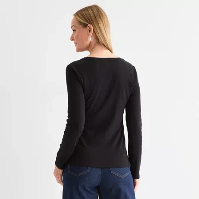 Liz Claiborne Womens Tall V Neck Long Sleeve T-shirt In Black