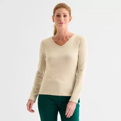 Liz Claiborne Womens Tall V Neck Long Sleeve T-shirt In Sand