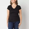 Liz Claiborne Womens Tall V Neck Short Sleeve T-shirt In Black