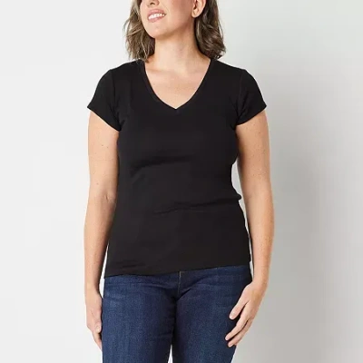Liz Claiborne Womens Tall V Neck Short Sleeve T-shirt In Black