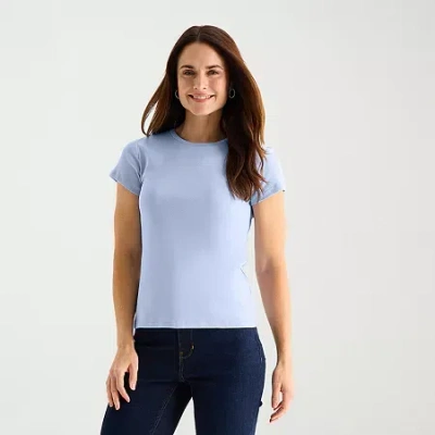 Liz Claiborne Womens Tall V Neck Short Sleeve T-shirt In Blue
