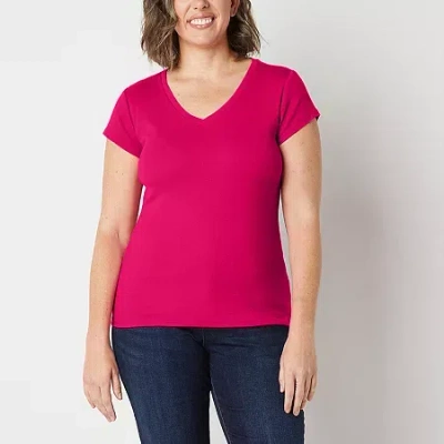 Liz Claiborne Womens Tall V Neck Short Sleeve T-shirt In Pink