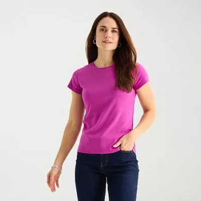 Liz Claiborne Womens Tall V Neck Short Sleeve T-shirt In Pink