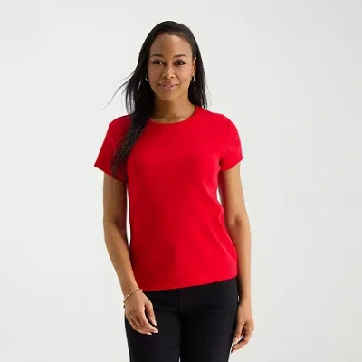 Liz Claiborne Womens Tall V Neck Short Sleeve T-shirt In Red