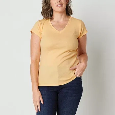 Liz Claiborne Womens Tall V Neck Short Sleeve T-shirt In Yellow