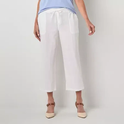 Liz Claiborne Womens Tall Wide Leg Mid Rise Pull-on Pant In White