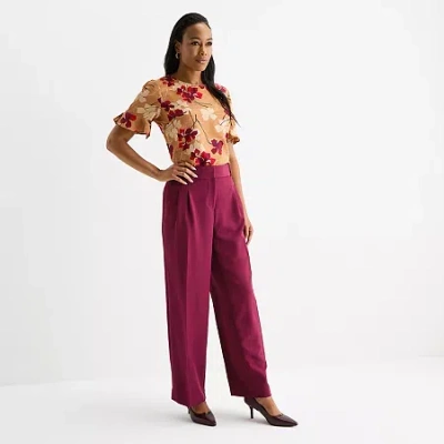 Liz Claiborne Womens Tall Wide Leg Mid Rise Trouser In Red