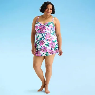 Liz Claiborne Womens Tropical Floral Plus Swim Dress In Pink