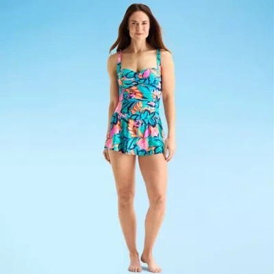 Liz Claiborne Womens Tropical Floral Swim Dress In Blue