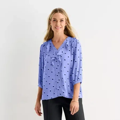Liz Claiborne Womens V Neck 3/4 Sleeve Blouse In Purple