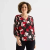 Liz Claiborne Womens V Neck 3/4 Sleeve Satin Blouse In Red