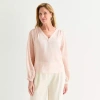 Liz Claiborne Womens V Neck 3/4 Sleeve Tunic Top In Neutral