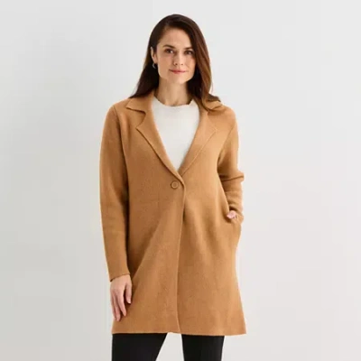 Liz Claiborne Womens V Neck Long Sleeve Button Cardigan In Sand