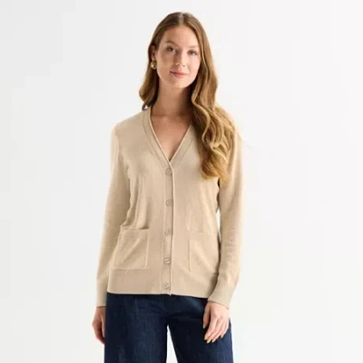 Liz Claiborne Womens V Neck Long Sleeve Layered Sweater In Neutral