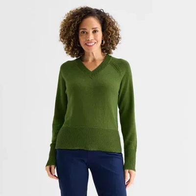 Liz Claiborne Womens V Neck Long Sleeve Pullover Sweater In Multi