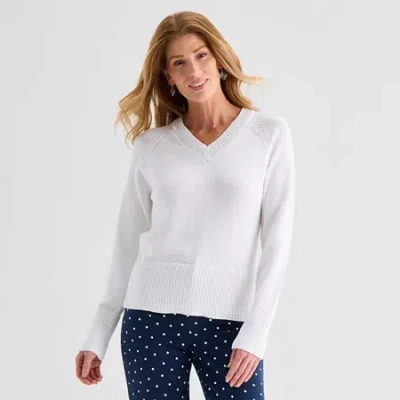 Liz Claiborne Womens V Neck Long Sleeve Pullover Sweater In Multi