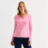 Liz Claiborne Womens V Neck Long Sleeve T-shirt In Pink