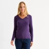 Liz Claiborne Womens V Neck Long Sleeve T-shirt In Purple