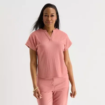 Liz Claiborne Womens V Neck Short Sleeve Blouse In Pink