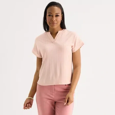 Liz Claiborne Womens V Neck Short Sleeve Blouse In Pink