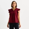 Liz Claiborne Womens V Neck Short Sleeve Blouse In Red