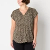 Liz Claiborne Womens V Neck Short Sleeve Blouse In Sand