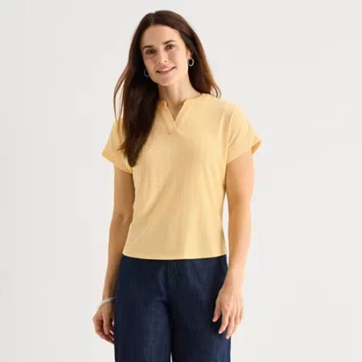 Liz Claiborne Womens V Neck Short Sleeve Blouse In Yellow