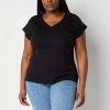 Liz Claiborne Womens V Neck Short Sleeve Plus T-shirt In Black