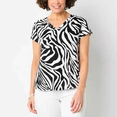Liz Claiborne Womens V Neck Short Sleeve T-shirt In Black