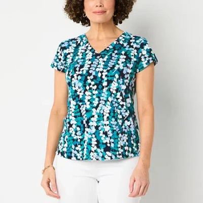 Liz Claiborne Womens V Neck Short Sleeve T-shirt In Blue
