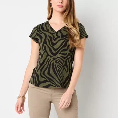 Liz Claiborne Womens V Neck Short Sleeve T-shirt In Green