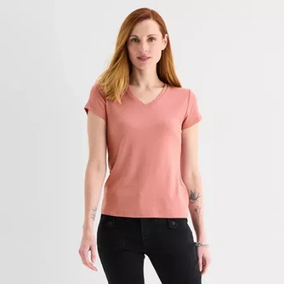 Liz Claiborne Womens V Neck Short Sleeve T-shirt In Pink
