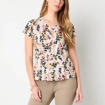 Liz Claiborne Womens V Neck Short Sleeve T-shirt In Sand