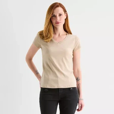 Liz Claiborne Womens V Neck Short Sleeve T-shirt In Neutral
