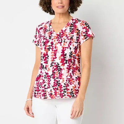 Liz Claiborne Womens V Neck Short Sleeve T-shirt In White