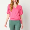 Liz Claiborne Womens V Neck Short Sleeve Wrap Shirt In Pink