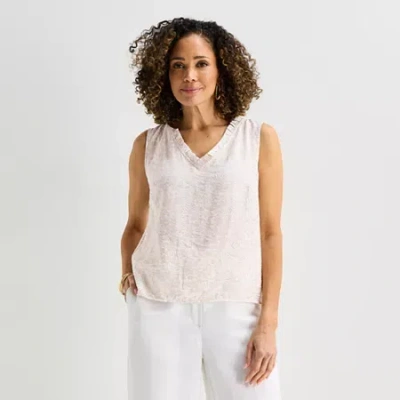 Liz Claiborne Womens V Neck Sleeveless Blouse In White