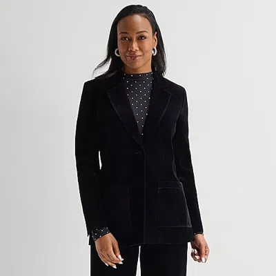 Liz Claiborne Womens Velvet Regular Fit Blazer In Black