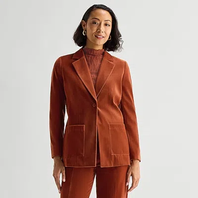 Liz Claiborne Womens Velvet Regular Fit Blazer In Orange