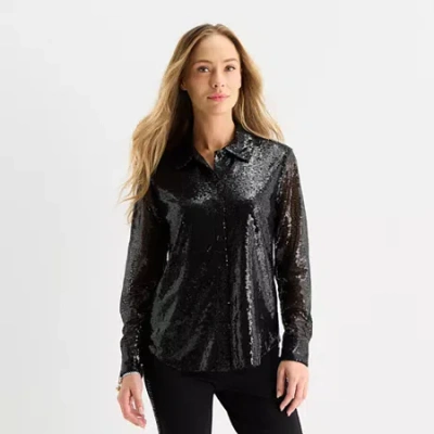 Liz Claiborne Womens Vent Long Sleeve Regular Fit Button-down Shirt In Black