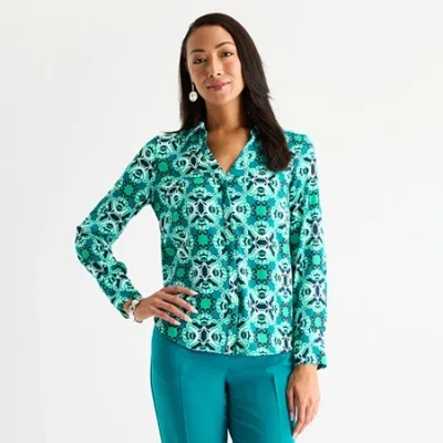 Liz Claiborne Womens Vent Long Sleeve Regular Fit Button-down Shirt In Green