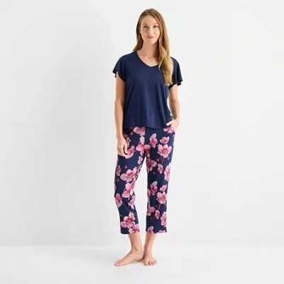 Liz Claiborne Womens V-neck Short Sleeve 2-pc. Pajama Sets In Blue