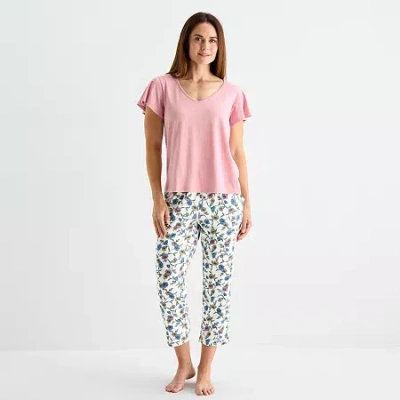 Liz Claiborne Womens V-neck Short Sleeve 2-pc. Pajama Sets In Multi