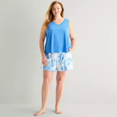 Liz Claiborne Womens V-neck Sleeveless 2-pc. Plus Tank Top Pajama Set In Blue
