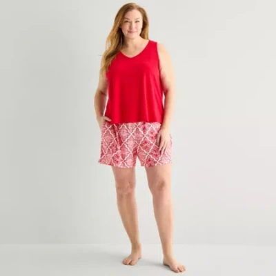 Liz Claiborne Womens V-neck Sleeveless 2-pc. Plus Tank Top Pajama Set In Red