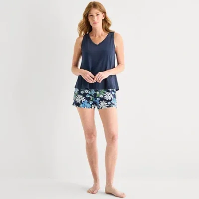 Liz Claiborne Womens V-neck Sleeveless 2-pc. Tank Top Pajama Set In Blue