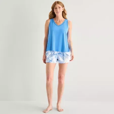 Liz Claiborne Womens V-neck Sleeveless 2-pc. Tank Top Pajama Set In Blue