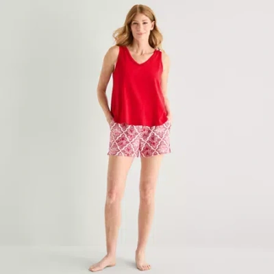 Liz Claiborne Womens V-neck Sleeveless 2-pc. Tank Top Pajama Set In Red